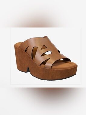 Naked Feet Cognac Cutout Platform Slide